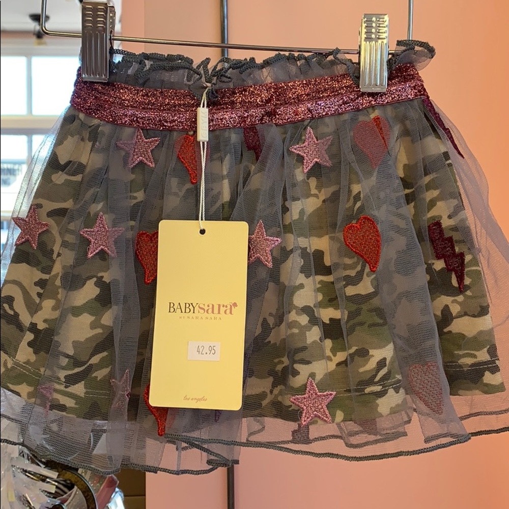 Camp skirt with tulle embroidered overlay. Size 2t